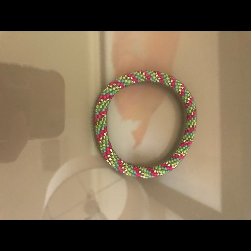 Hot pink and green beaded bracelet